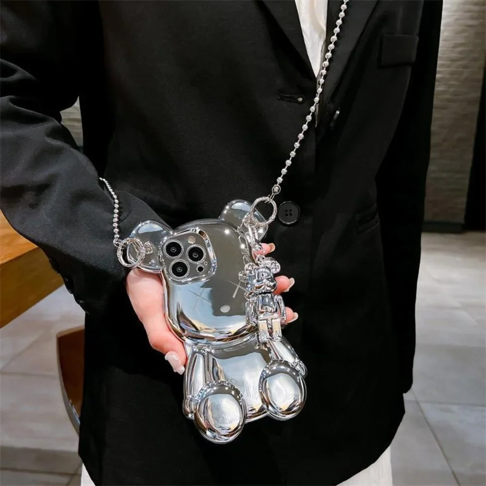 Cartoon 3D Cute Bear Crossbody Pendant Chain Phone Case (iPhone 14 Pro Max)